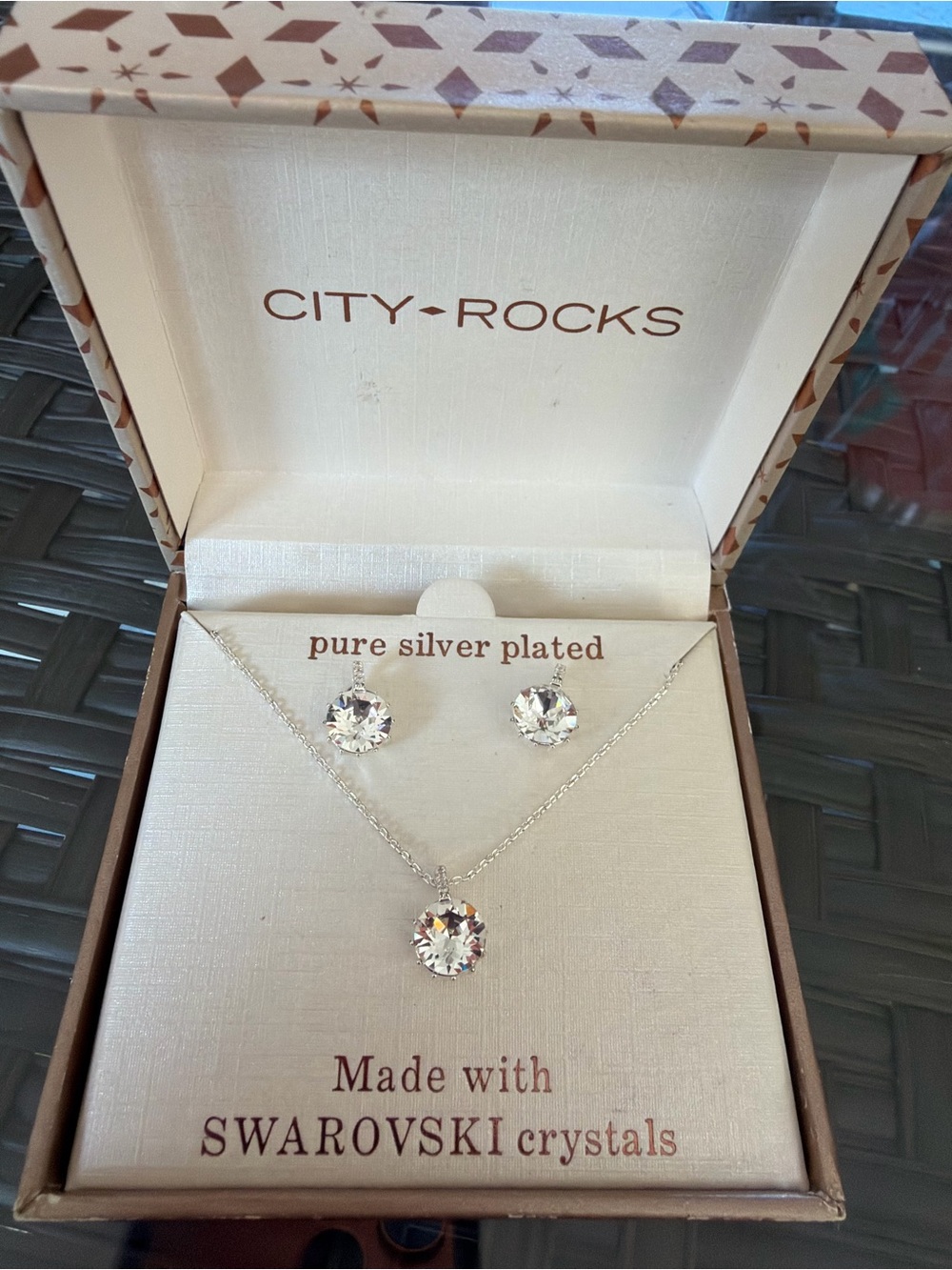 TC Silver-Tone Necklace & Stud Earrings with Clear Crystals